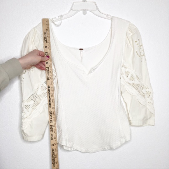 Free People Brunch Date Top 3/4 Lace Puff Sleeve Blouse Size Medium Revolve - Picture 15 of 16